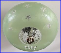 Antique 1930s 40s Art Deco Machine Age Green Ceiling Light Fixture Federal Stars