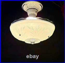 Antique 1930s 40s Art Deco Nouveau Green Porcelier Glass Ceiling Light Original