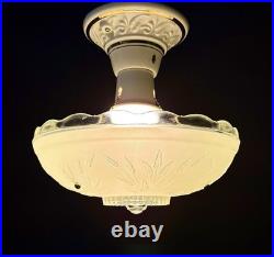 Antique 1930s 40s Art Deco Nouveau Green Porcelier Glass Ceiling Light Original