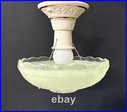Antique 1930s 40s Art Deco Nouveau Green Porcelier Glass Ceiling Light Original