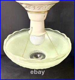Antique 1930s 40s Art Deco Nouveau Green Porcelier Glass Ceiling Light Original