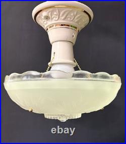 Antique 1930s 40s Art Deco Nouveau Green Porcelier Glass Ceiling Light Original