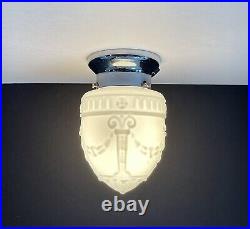 Antique 1930s 40s Art Deco Nouveau Victorian Chrome Ceiling Light Fixture Vtg