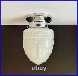 Antique 1930s 40s Art Deco Nouveau Victorian Chrome Ceiling Light Fixture Vtg