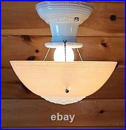 Antique 1930s 40s Art Deco Nouveau Victorian Glass Ceiling Light Fixture Vtg