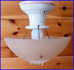 Antique 1930s 40s Art Deco Nouveau Victorian Glass Ceiling Light Fixture Vtg