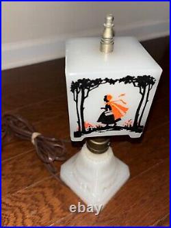 Antique 1930s ART DECO Little Red Riding Hood Wolf LAMP Pair White Black Nursery