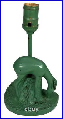 Antique 1930s Art Deco Gazelle Ibex Roman Green Lamp Nuart Frankart Style