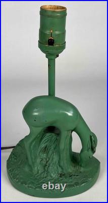 Antique 1930s Art Deco Gazelle Ibex Roman Green Lamp Nuart Frankart Style