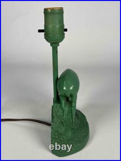 Antique 1930s Art Deco Gazelle Ibex Roman Green Lamp Nuart Frankart Style