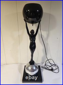 Antique 1930s Art Deco Greenie After Frankart Lady 28 Metal and Chrome Lamp