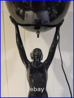 Antique 1930s Art Deco Greenie After Frankart Lady 28 Metal and Chrome Lamp