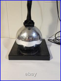 Antique 1930s Art Deco Greenie After Frankart Lady 28 Metal and Chrome Lamp