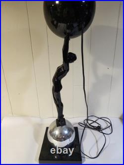 Antique 1930s Art Deco Greenie After Frankart Lady 28 Metal and Chrome Lamp