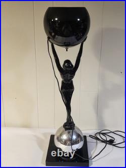 Antique 1930s Art Deco Greenie After Frankart Lady 28 Metal and Chrome Lamp