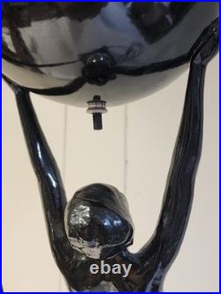 Antique 1930s Art Deco Greenie After Frankart Lady 28 Metal and Chrome Lamp
