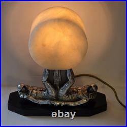 Antique 1930s Art Deco Pierrot Table Lamp Alabaster Globe Marble Base Antique 1930s Art Deco Pierrot Table Lamp Alabaster Globe Marble Base