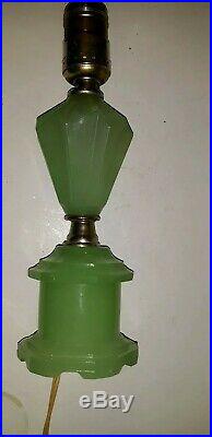 Antique 1930s Art deco Nouveau Jadeite vaseline slag Glass 10 Lamp mint cond