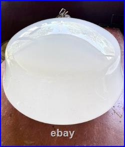 Antique 1930s Schoolhouse Pendant Light Milk Glass Globe Brass Porcelain Socket