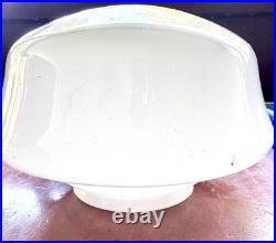 Antique 1930s Schoolhouse Pendant Light Milk Glass Globe Brass Porcelain Socket