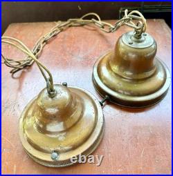 Antique 1930s Schoolhouse Pendant Light Milk Glass Globe Brass Porcelain Socket