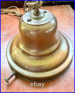 Antique 1930s Schoolhouse Pendant Light Milk Glass Globe Brass Porcelain Socket
