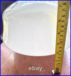 Antique 1930s Schoolhouse Pendant Light Milk Glass Globe Brass Porcelain Socket