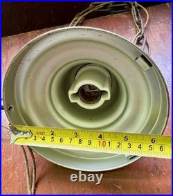 Antique 1930s Schoolhouse Pendant Light Milk Glass Globe Brass Porcelain Socket