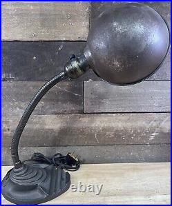 Antique 1940 art deco desk lamp metal bending arm cast iron base