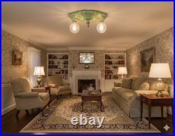 Antique 1940's Green Porcelain Flush mount Light Fixture Porcelier Restored