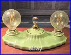 Antique 1940's Green Porcelain Flush mount Light Fixture Porcelier Restored