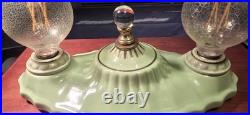 Antique 1940's Green Porcelain Flush mount Light Fixture Porcelier Restored