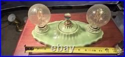 Antique 1940's Green Porcelain Flush mount Light Fixture Porcelier Restored