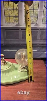 Antique 1940's Green Porcelain Flush mount Light Fixture Porcelier Restored