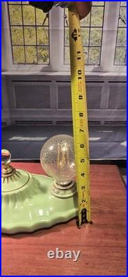 Antique 1940's Green Porcelain Flush mount Light Fixture Porcelier Restored