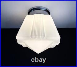 Antique 20s 30s Art Deco Machine Age Milk Glass Gatsby Theater Ceiling Light Vtg