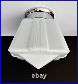 Antique 20s 30s Art Deco Machine Age Milk Glass Gatsby Theater Ceiling Light Vtg