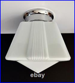 Antique 20s 30s Art Deco Machine Age Milk Glass Gatsby Theater Ceiling Light Vtg