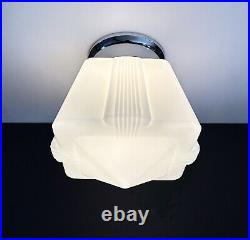 Antique 20s 30s Art Deco Machine Age Milk Glass Gatsby Theater Ceiling Light Vtg