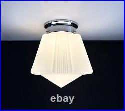 Antique 20s 30s Art Deco Machine Age Milk Glass Gatsby Theater Ceiling Light Vtg