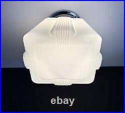 Antique 20s 30s Art Deco Machine Age Milk Glass Gatsby Theater Ceiling Light Vtg