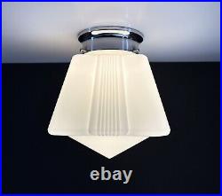 Antique 20s 30s Art Deco Machine Age Milk Glass Gatsby Theater Ceiling Light Vtg