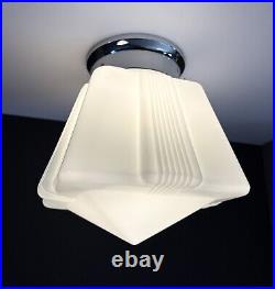 Antique 20s 30s Art Deco Machine Age Milk Glass Gatsby Theater Ceiling Light Vtg