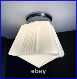 Antique 20s 30s Art Deco Machine Age Milk Glass Gatsby Theater Ceiling Light Vtg