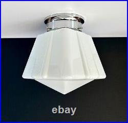 Antique 20s 30s Art Deco Machine Age Milk Glass Gatsby Theater Ceiling Light Vtg