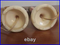 Antique ALADDIN Rose Pink White ALACITE Boudoir Table DRESSER LAMPS Art Deco Set