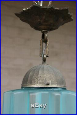 Antique ART DECO 1930 French Skyscraper turquoise chandelier lantern lamp