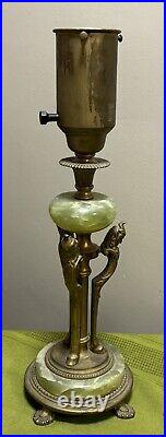 Antique ART DECO Brass & MARBLE Devil Demon Elves FIGURAL LAMP