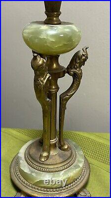 Antique ART DECO Brass & MARBLE Devil Demon Elves FIGURAL LAMP