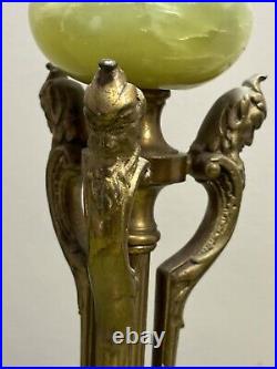 Antique ART DECO Brass & MARBLE Devil Demon Elves FIGURAL LAMP